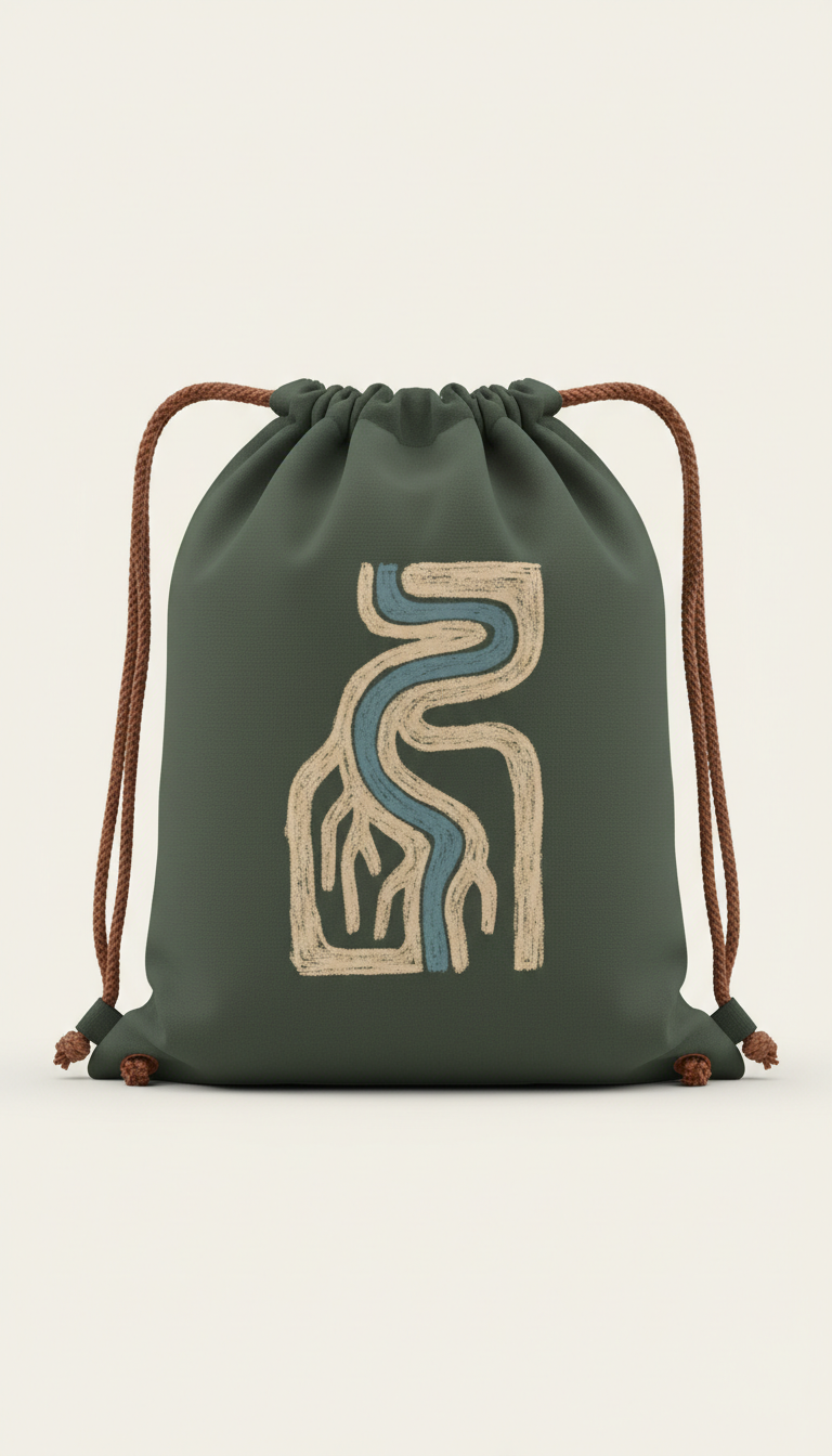 Dock Brown Drawstring Bag Hand-Drawn Emblem